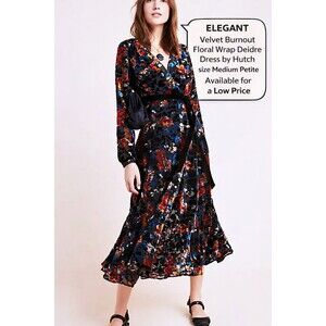 NEW HUTCH Anthropologie Women's Velvet Burnout Deidre Wrap Midi Dress sz. MP M P